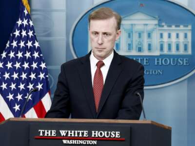 U.S. National Security Advisor Jake Sullivan speaks at a daily news conference in the Brady Press Briefing Room at the White House on May 22, 2024 in Washington, D.C.
