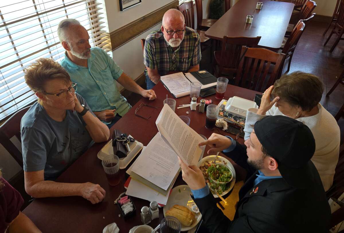 Mark Lee Dickson (R), founder of the Sanctuary Cities for the Unborn initiative, has lunch with anti-abortion members of Project Destiny Amarillo, in Amarillo, Texas, on May 29, 2024.