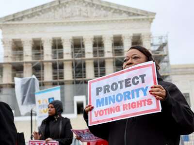 Black Louisiana voters and civil rights advocates call on the Supreme Court to uphold a fair and representative congressional map in Louisiana v. Callais at the Supreme Court of the United States on March 24, 2025, in Washington, D.C.