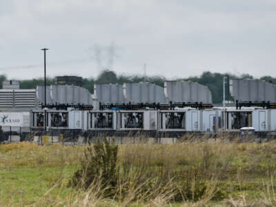 Gas turbines are visible at an xAI data center on Riverport Road in Memphis, Tennessee, on April 25, 2025.