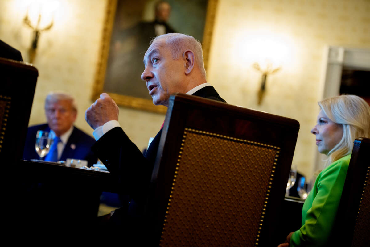 Israeli Prime Minister Benjamin Netanyahu speaks during a dinner in the Blue Room of the White House on July 7, 2025, in Washington, D.C.