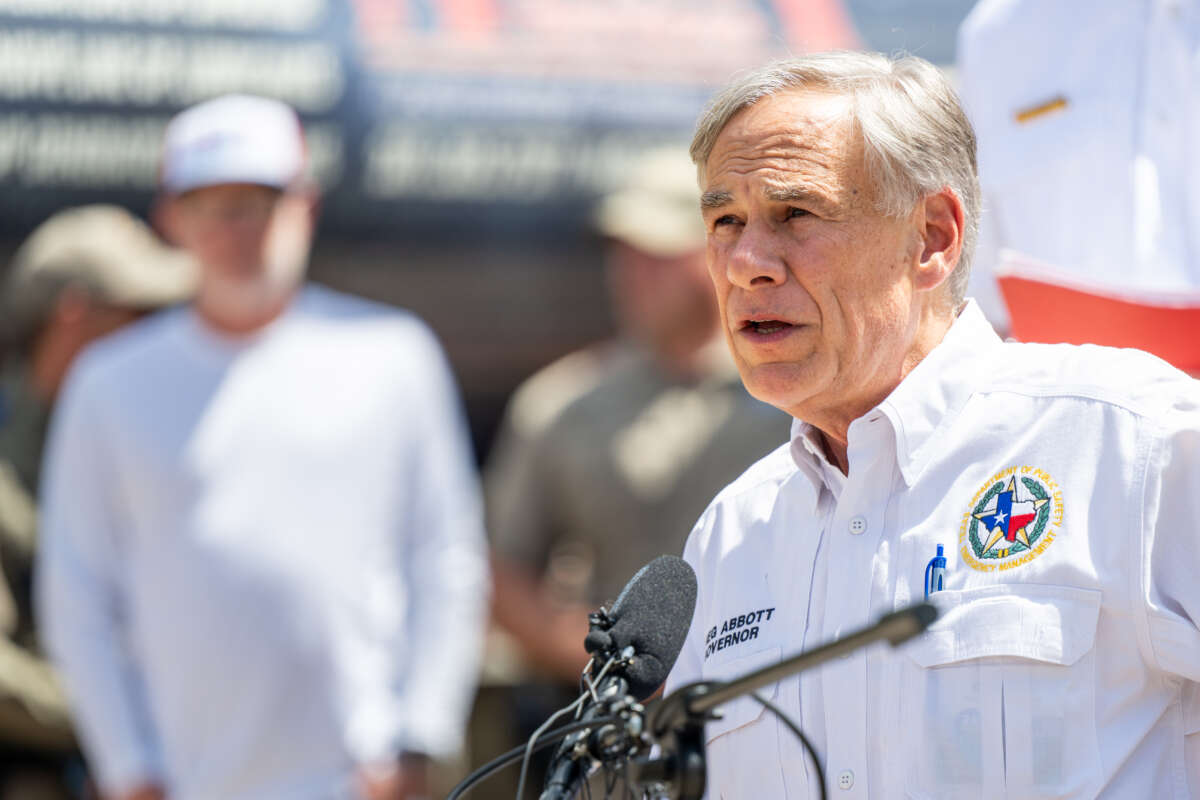 Gov. Greg Abbott speaks at a news conference on July 8, 2025, in Hunt, Texas.