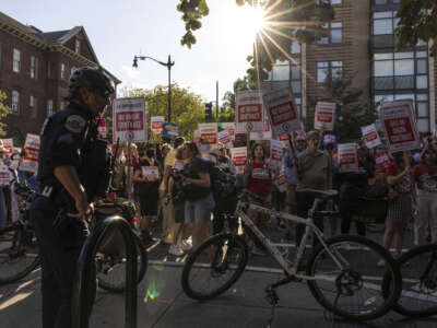 Activists march from Dupont Circle during the "Solidarity Season: Labor Day 2025 Rally and March," on August 28, 2025, in Washington, D.C.