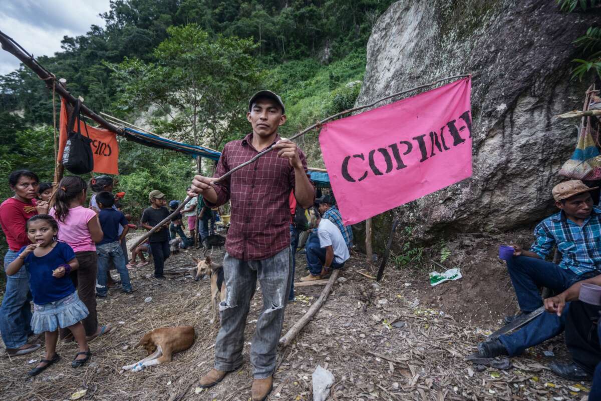 Protesters from the Civic Council of Popular and Indigenous Organizations set up camp in Rio Blanco, Honduras, to protest the construction of the Agua Zarca Dam in 2015.
