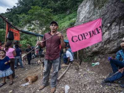Protesters from the Civic Council of Popular and Indigenous Organizations set up camp in Rio Blanco, Honduras, to protest the construction of the Agua Zarca Dam in 2015.