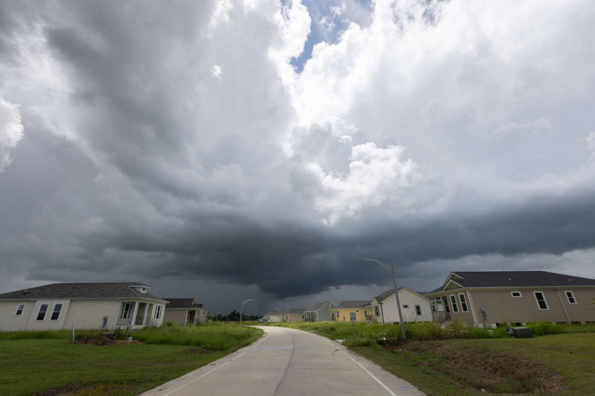 Dark clouds hang over The New Isle de Jean Charles resettlement on June 24, 2025. 