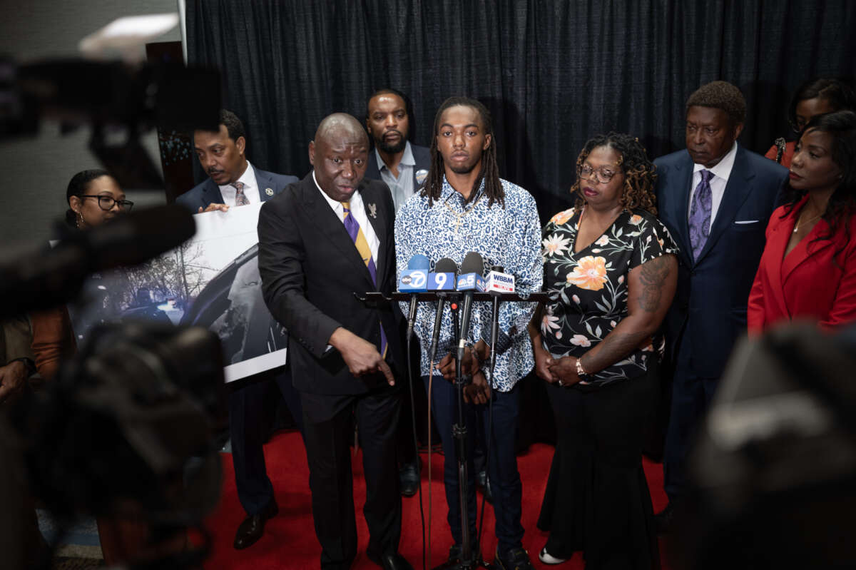 William McNeil Jr., flanked by his attorney Ben Crump and his mother Latoya Solomon.