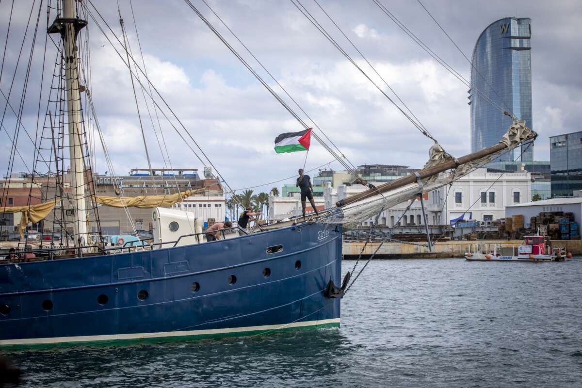 The Global Sumud Flotilla sets sail from Barcelona towards Gaza, in Barcelona, Spain, on August 31, 2025.