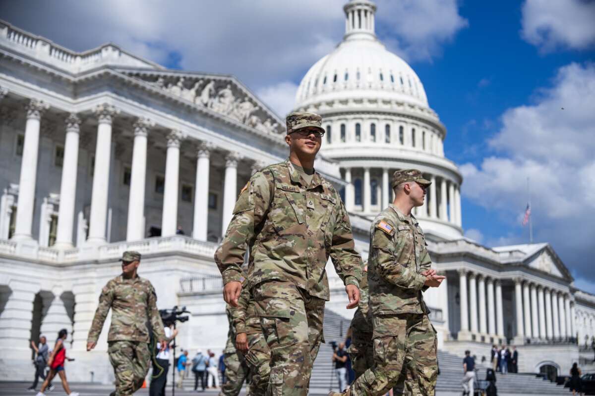 Members of the Louisiana National Guard are seen outside the U.S. Capitol during the last House votes of the week on Thursday, September 11, 2025.