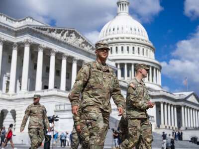 Members of the Louisiana National Guard are seen outside the U.S. Capitol during the last House votes of the week on Thursday, September 11, 2025.