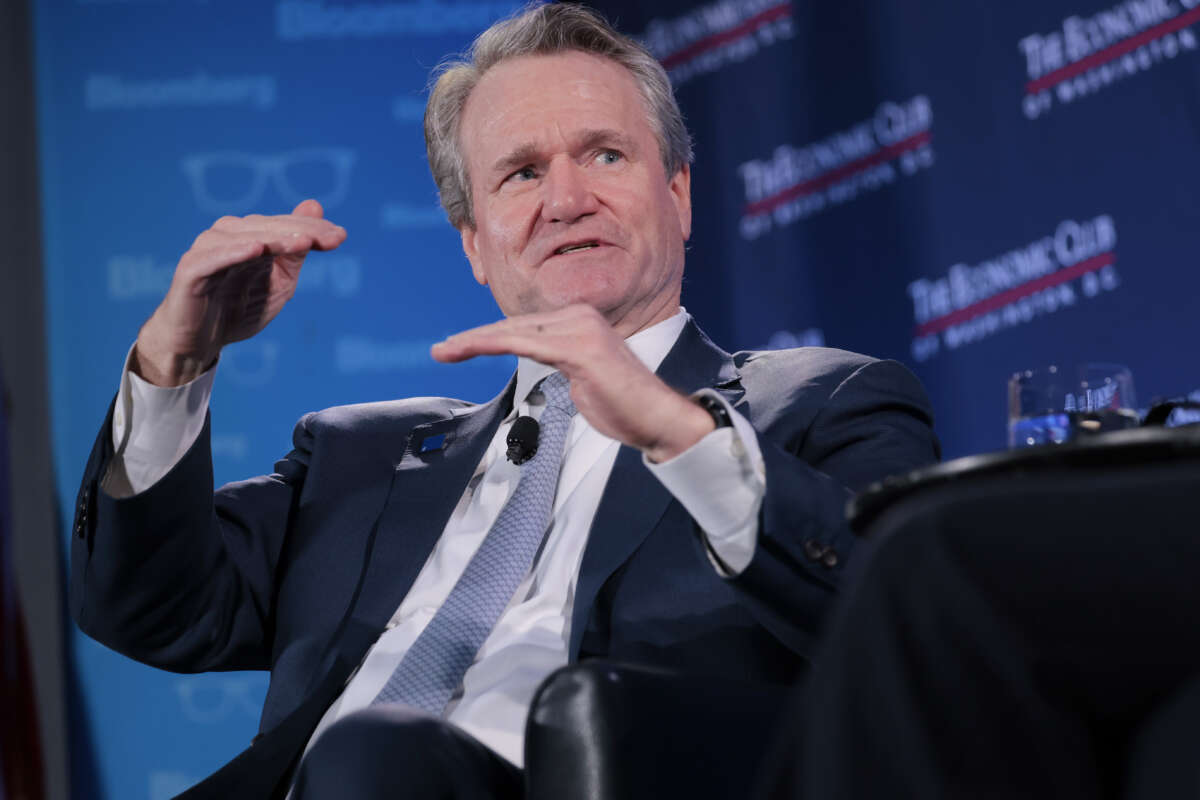 Brian Moynihan, Chairman and CEO of Bank of America, speaks with Economic Club of Washington Chair David Rubenstein at an event at the Ritz-Carlton on February 25, 2025, in Washington, D.C.