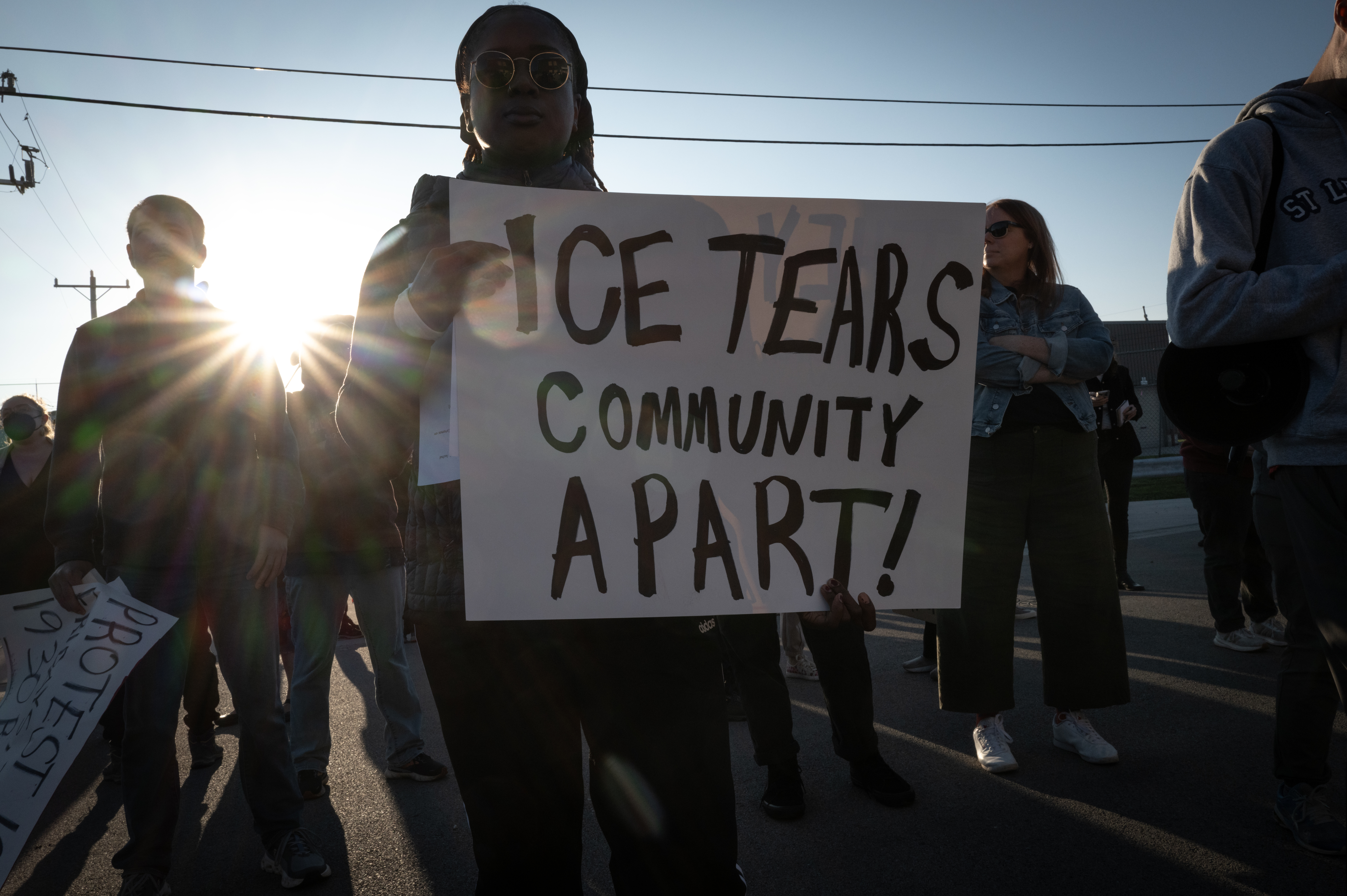 Demonstrators protest outside of an Immigration and Customs Enforcement (ICE) facility on September 5, 2025, in Broadview, Illinois.
