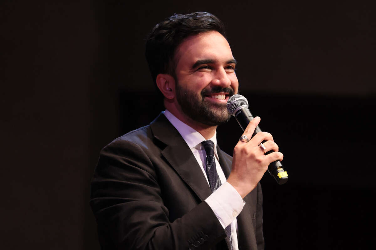 New York mayoral candidate Zohran Mamdani speaks during a Fighting Oligarchy town hall on September 6, 2025, in New York City.