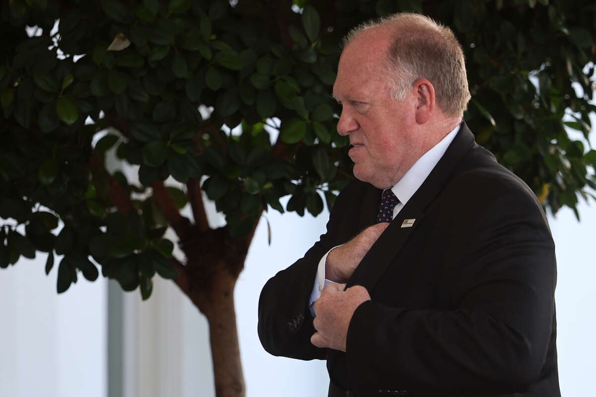 White House "Border Czar" Tom Homan walks into the West Wing of the White House after answering questions from reporters on September 9, 2025, in Washington, D.C.