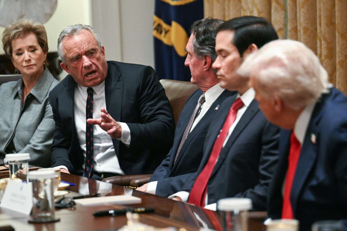 U.S. Secretary of Health and Human Services Robert F. Kennedy Jr. speaks during a cabinet meeting hosted by US President Donald Trump (R) in the Cabinet Room of the White House in Washington, D.C., on October 9, 2025.