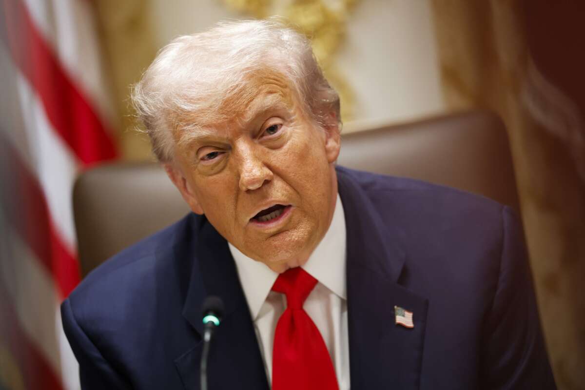 U.S. President Donald Trump speaks during a meeting with President of Argentina Javier Milei in the Cabinet Room at the White House on October 14, 2025 in Washington, D.C.