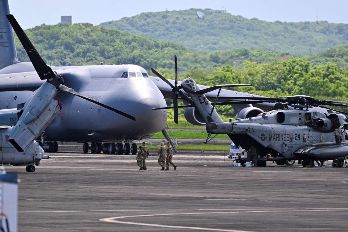 A US Air Force Boeing C-5 Galaxy is parked at José Aponte de la Torre Airport, formerly Roosevelt Roads Naval Station, on September 13, 2025 in Ceiba, Puerto Rico.