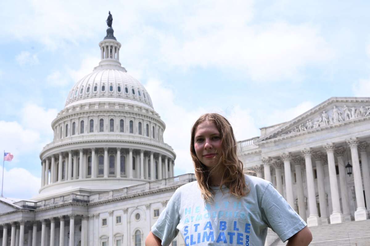 Eva Lighthiser poses for a portrait at the U.S. Capitol in Washington, D.C., on July 16, 2025. Lighthiser, 19, of Montana, is the lead plaintiff in Lighthiser v. Trump, a climate lawsuit. Some of the younger plaintiffs aren’t even allowed to vote, and thus have no other recourse than the courts.