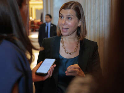 Sen. Elissa Slotkin speaks to a reporter following a vote at the U.S. Capitol on August 1, 2025, in Washington, D.C.