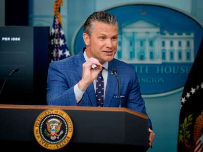 Defense Secretary Pete Hegseth speaks during a news conference in the James S. Brady Press Briefing Room of the White House August 11, 2025, in Washington, D.C.