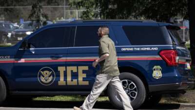 An ICE vehicle sits near the Cook County jail and courthouse complex on September 8, 2025, in Chicago, Illinois.