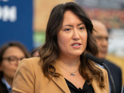 New York City Public Schools Chancellor Melissa Aviles-Ramos speaks during a news conference announcing baselining funding annually for critical education programs, on April 16, 2025, in Manhattan, New York.