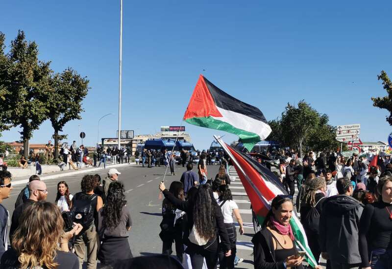 Protesters marching in Rome, on October 3.