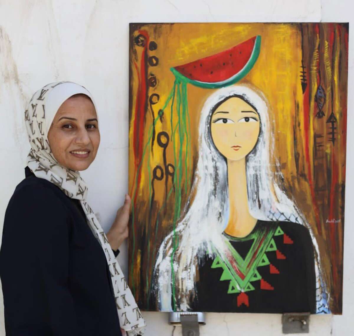 Gaza artist Awatif Al-Saqqahas continued to paint through her darkest times and throughout her displacement in the south, representing Gaza in international art exhibitions.