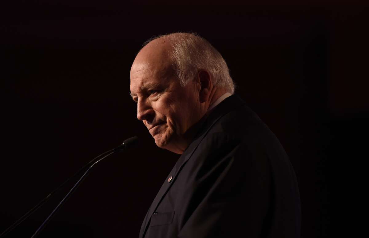 Former vice president of the United States Dick Cheney speaks at the Global Business Summit in the Indian capital New Delhi on March 27, 2017.