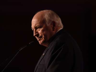 Former vice president of the United States Dick Cheney speaks at the Global Business Summit in the Indian capital New Delhi on March 27, 2017.