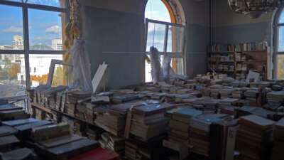 The M. Maksymovych Scientific Library of the Taras Shevchenko National University of Kyiv is damaged as a result of a Russian missile strike, on October 10, 2022, in Kyiv, Ukraine.