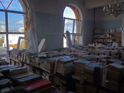 The M. Maksymovych Scientific Library of the Taras Shevchenko National University of Kyiv is damaged as a result of a Russian missile strike, on October 10, 2022, in Kyiv, Ukraine.