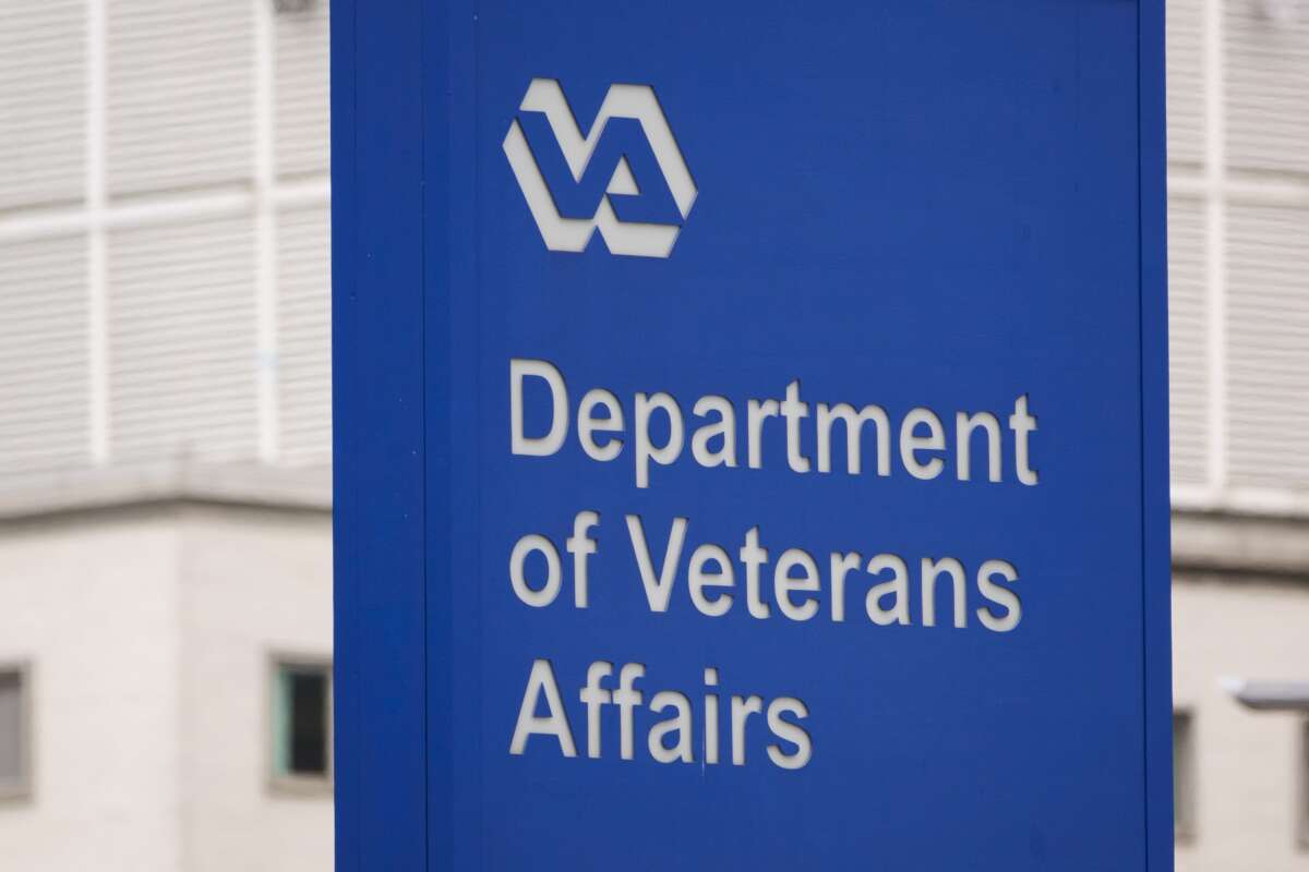 A Veterans Health Administration sign is displayed outside of the Washington VA Medical Center in Washington, D.C., on May 20, 2025.