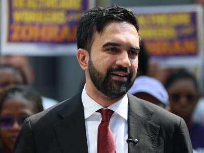 Zohran Mamdani speaks during a press conference outside of the Jacob K. Javits Federal Building on August 7, 2025, in New York City.