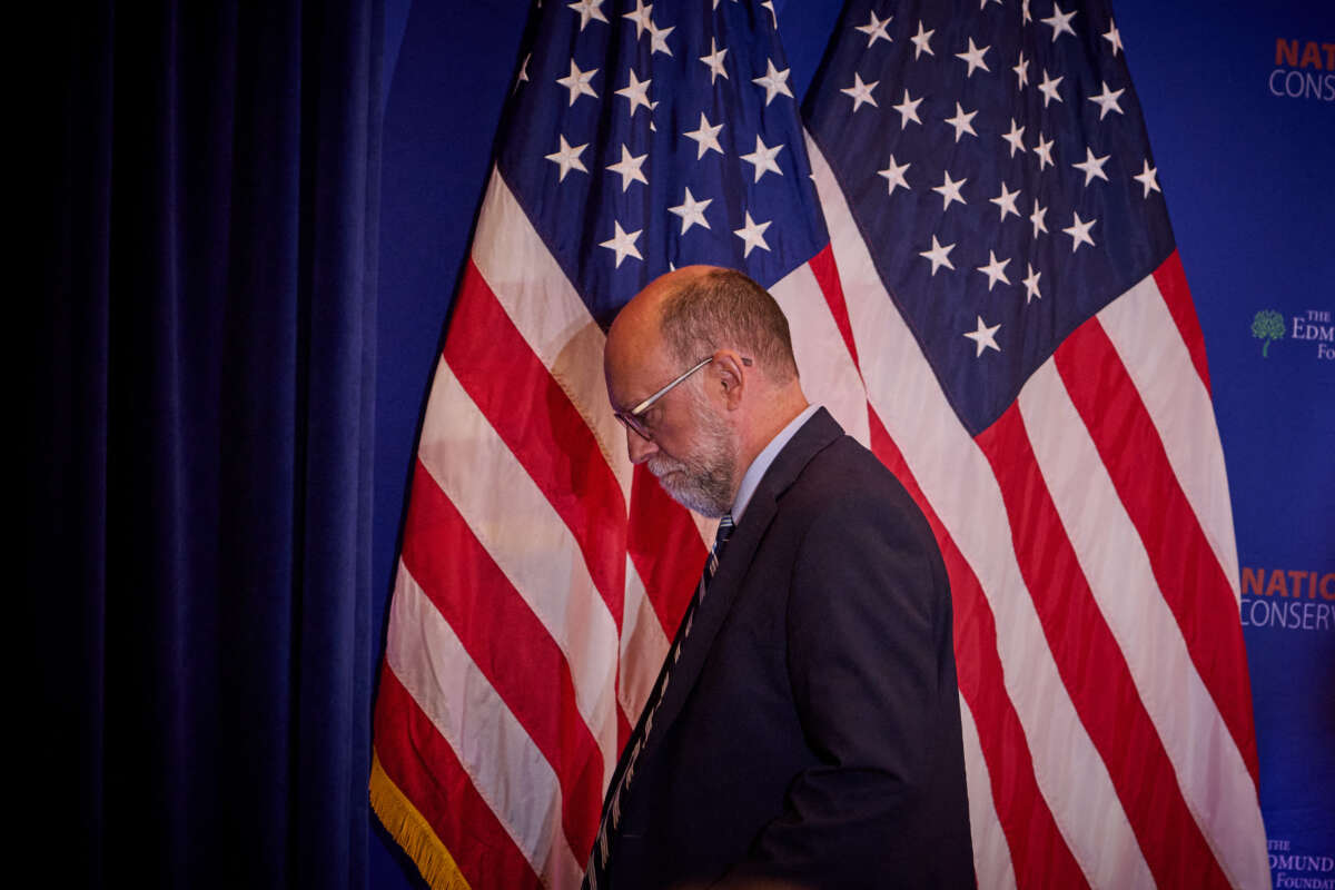 Russell Vought, Director of the Office of Management and Budget, speaks at the National Conservative Convention in Washington, D.C., on September 3, 2025.