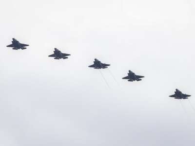 The U.S. Marines fly Lockheed Martin F-35B fighter jets over the Roosevelt Roads Naval Station in Ceiba, Puerto Rico, on September 14, 2025.