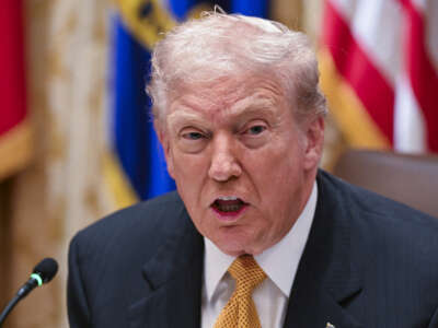 U.S. President Donald Trump speaks during a bilateral lunch with Prime Minister of Hungary Viktor Orban in the Cabinet Room of the White House on November 7, 2025, in Washington, D.C.