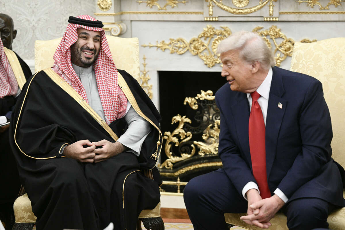 President Donald Trump meets with Crown Prince and Prime Minister of the Kingdom of Saudi Arabia Mohammed bin Salman in the Oval Office of the White House in Washington, D.C., on November 18, 2025.