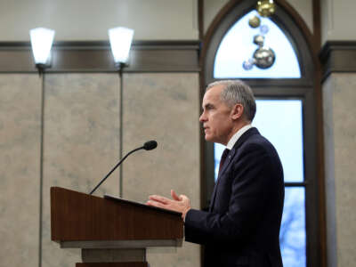 Canadian Prime Minister Mark Carney speaks at Parliament Hill, Ottawa, Ontario, Canada, on November 26, 2025.