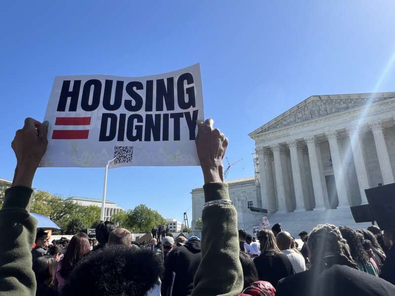 Protesters gather at the “Housing Not Handcuffs” Rally in Washington, D.C., on April 22, 2024.