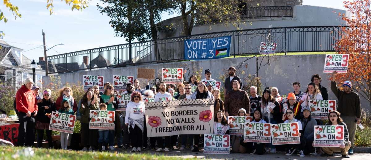 Somerville for Palestine hosts a rally on Saturday, November 1 to launch the final weekend of canvassing for Yes on Question 3 for Palestine.