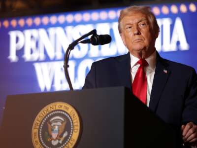 U.S. President Donald Trump delivers remarks during an event at Mount Airy Casino Resort on December 9, 2025 in Mount Pocono, Pennsylvania.