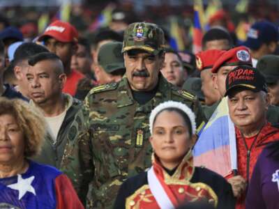 President of Venezuela Nicolás Maduro participates in a civic-military rally on November 25, 2025, in Caracas, Venezuela.