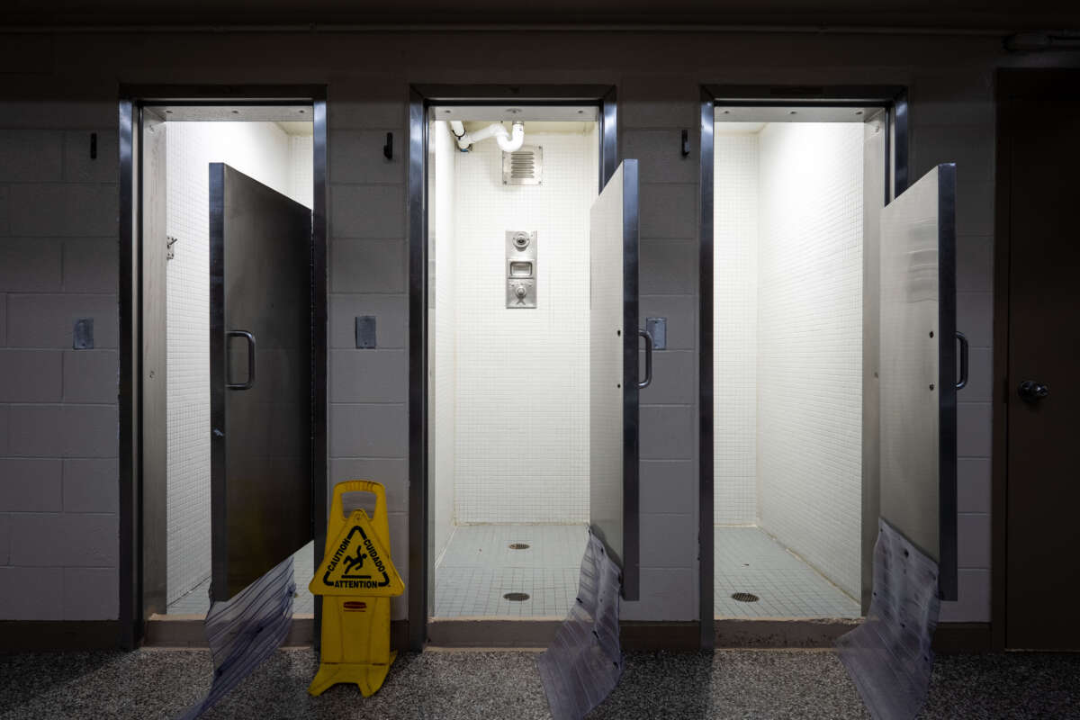Shower facilities at the Little Scandinavia unit at SCI Chester on March 9, 2023 in Chester, PA.