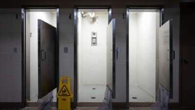 Shower facilities at the Little Scandinavia unit at SCI Chester on March 9, 2023 in Chester, PA.