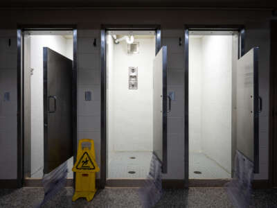 Shower facilities at the Little Scandinavia unit at SCI Chester on March 9, 2023 in Chester, PA.