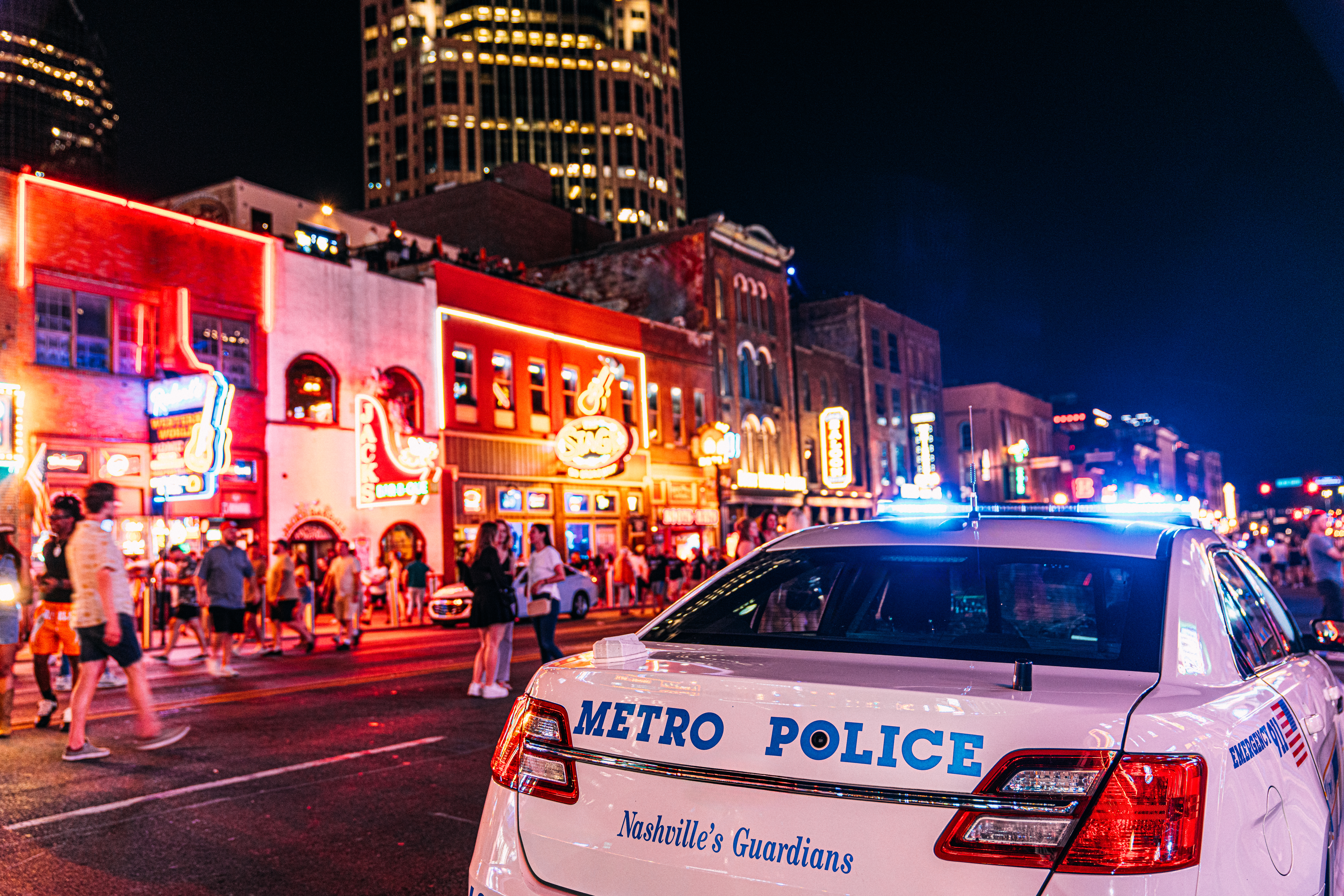 A Nashville Metro police car cruiser is parked in Nashville, Tennessee, on August 6, 2024.