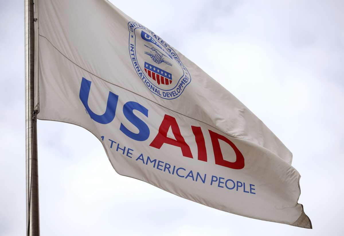 A flag outside of the U.S. Agency for International Development (USAID) headquarters is seen on February 3, 2025, in Washington, D.C.