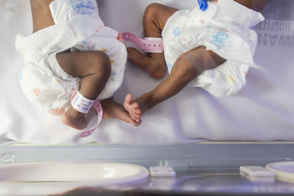 Pre-term siblings share an incubator at an incubator-station for babies born ahead of schedule at the Pumwani Maternity Hospital in Nairobi, Kenya, on September 4, 2025.