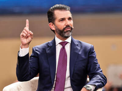 Donald Trump Jr. speaks at the Future Investment Initiative (FII) conference in Riyadh, Saudi Arabia, on October 29, 2025.